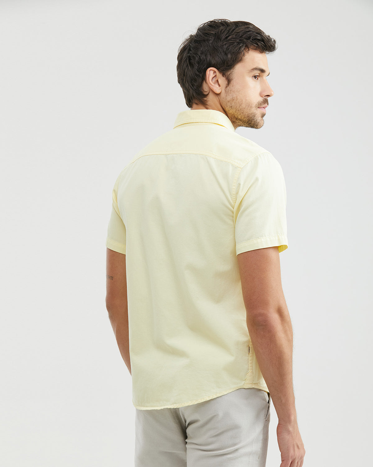 PALE YELLOW SHORT-SLEEVE COTTON SHIRT