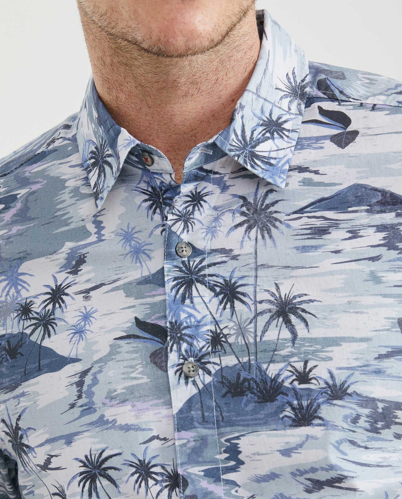 Men's Resort Shirt, Classic Fit Short Sleeve - Maxi Palm Print - Blue 611F007 - 3
