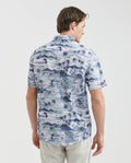 Men's Resort Shirt, Classic Fit Short Sleeve - Maxi Palm Print - Blue 611F007 - 4