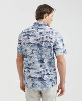 Men's Resort Shirt, Classic Fit Short Sleeve - Maxi Palm Print - Blue 611F007 - 4