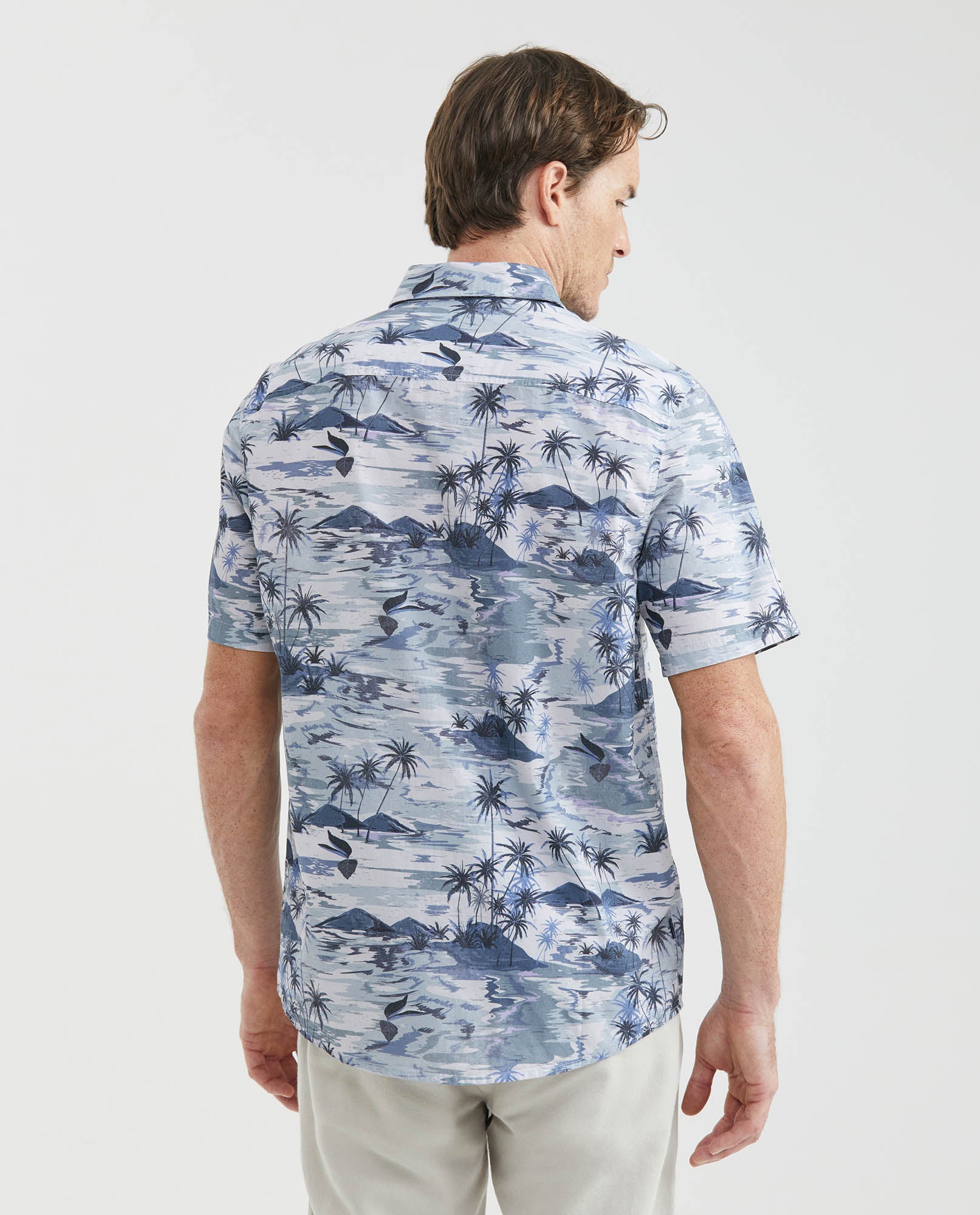Men's Resort Shirt, Classic Fit Short Sleeve - Maxi Palm Print - Blue 611F007 - 4