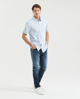Men's Shirt, Slim Fit Short Sleeve - 100% Cotton Twill Neps Effect - Blue 611F008 - 2