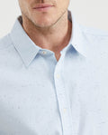 Men's Shirt, Slim Fit Short Sleeve - 100% Cotton Twill Neps Effect - Blue 611F008 - 3
