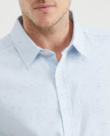 Men's Shirt, Slim Fit Short Sleeve - 100% Cotton Twill Neps Effect - Blue 611F008 - 3