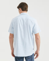 Men's Shirt, Slim Fit Short Sleeve - 100% Cotton Twill Neps Effect - Blue 611F008 - 4