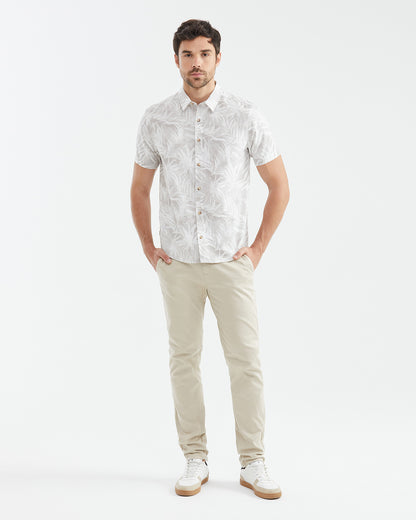 WHITE & GRAY GRAPHIC SHORT-SLEEVE COTTON SHIRT