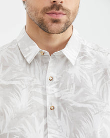 WHITE & GRAY GRAPHIC SHORT-SLEEVE COTTON SHIRT