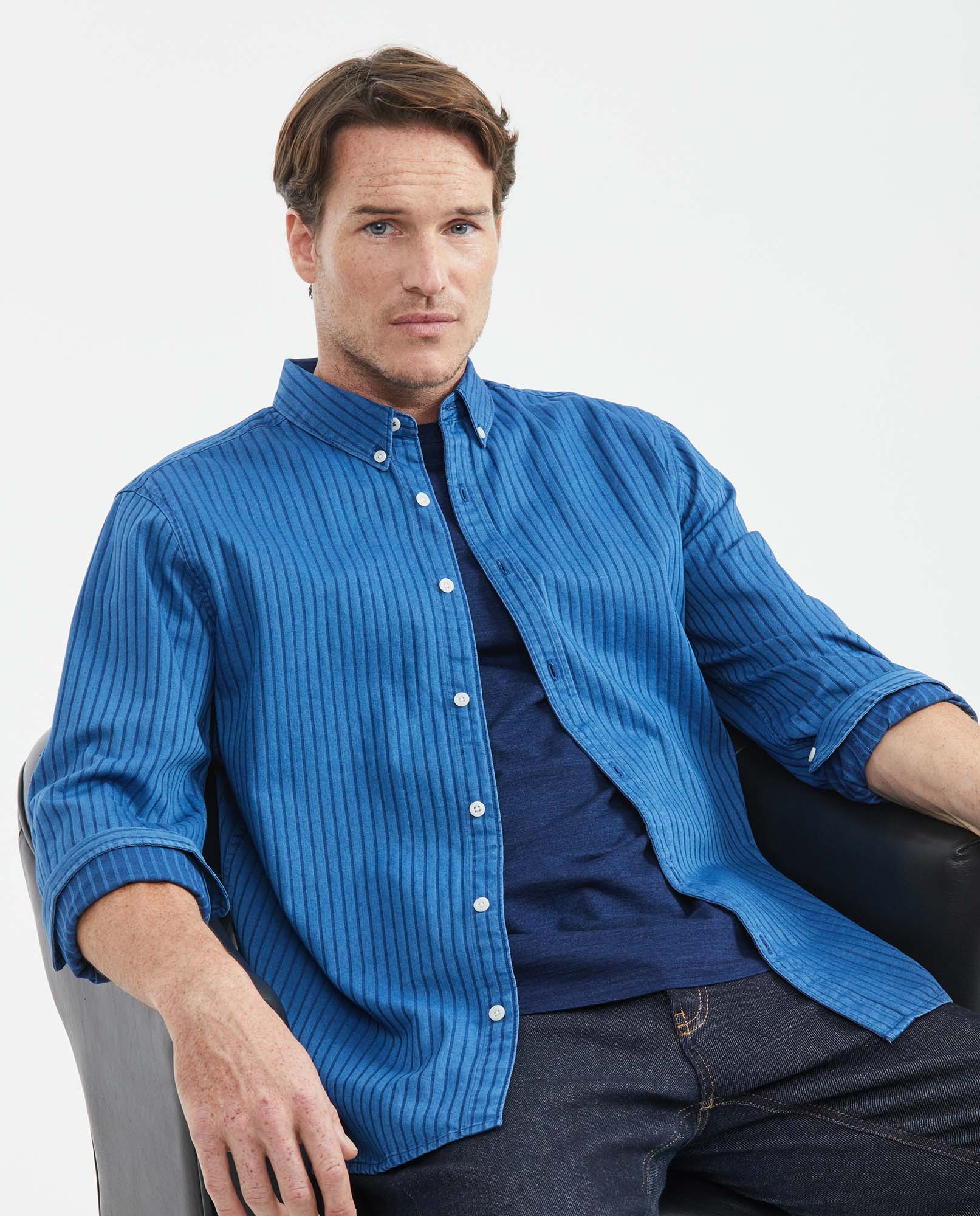 Men's Shirt, Striped, Long Sleeve, Classic Fit - Blue 611F015 - 7