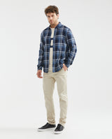 Men's Slim Fit Check Shirt Contrast Band Red Thread in Cotton 611F017 - 2