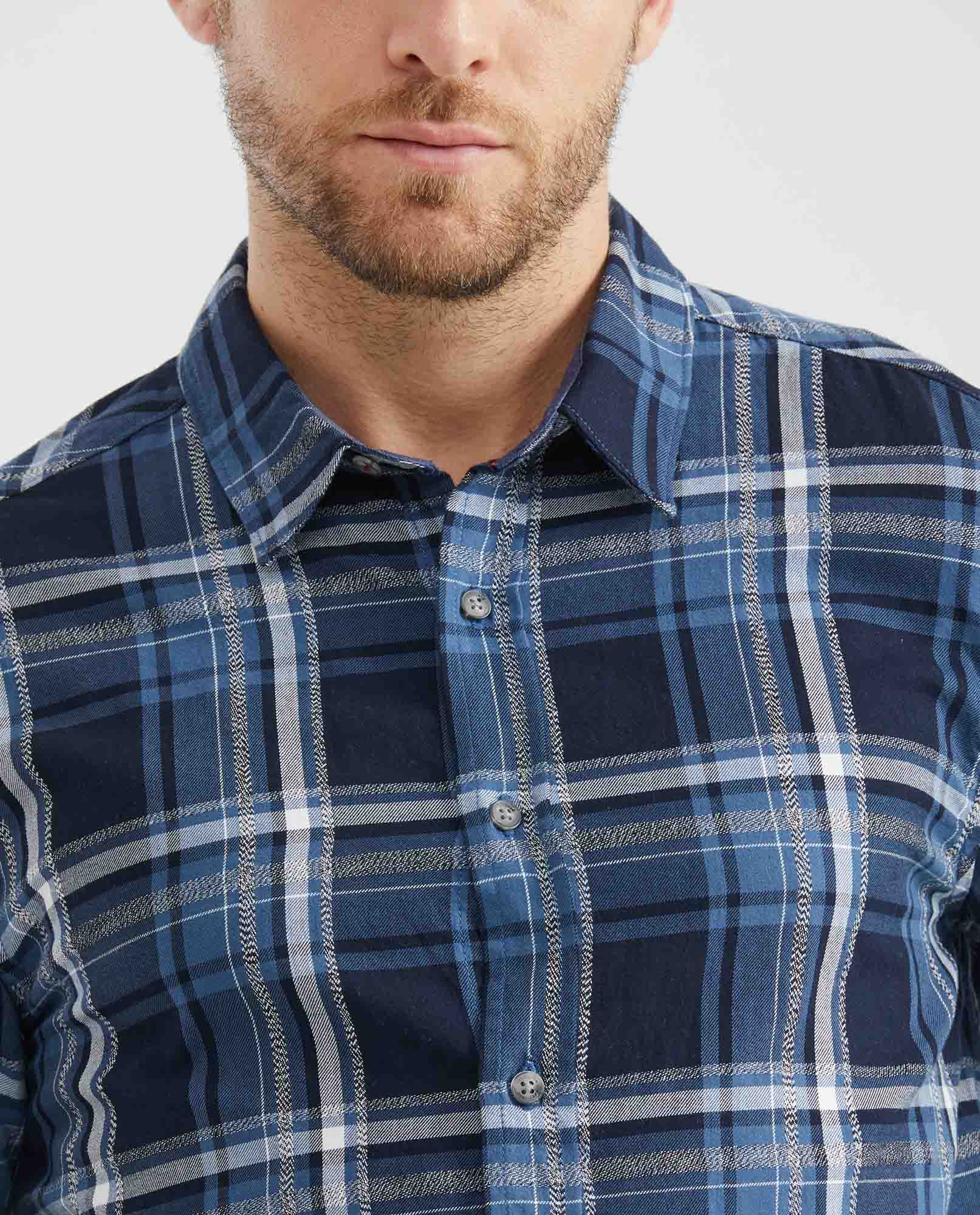 Men's Slim Fit Check Shirt Contrast Band Red Thread in Cotton 611F017 - 3