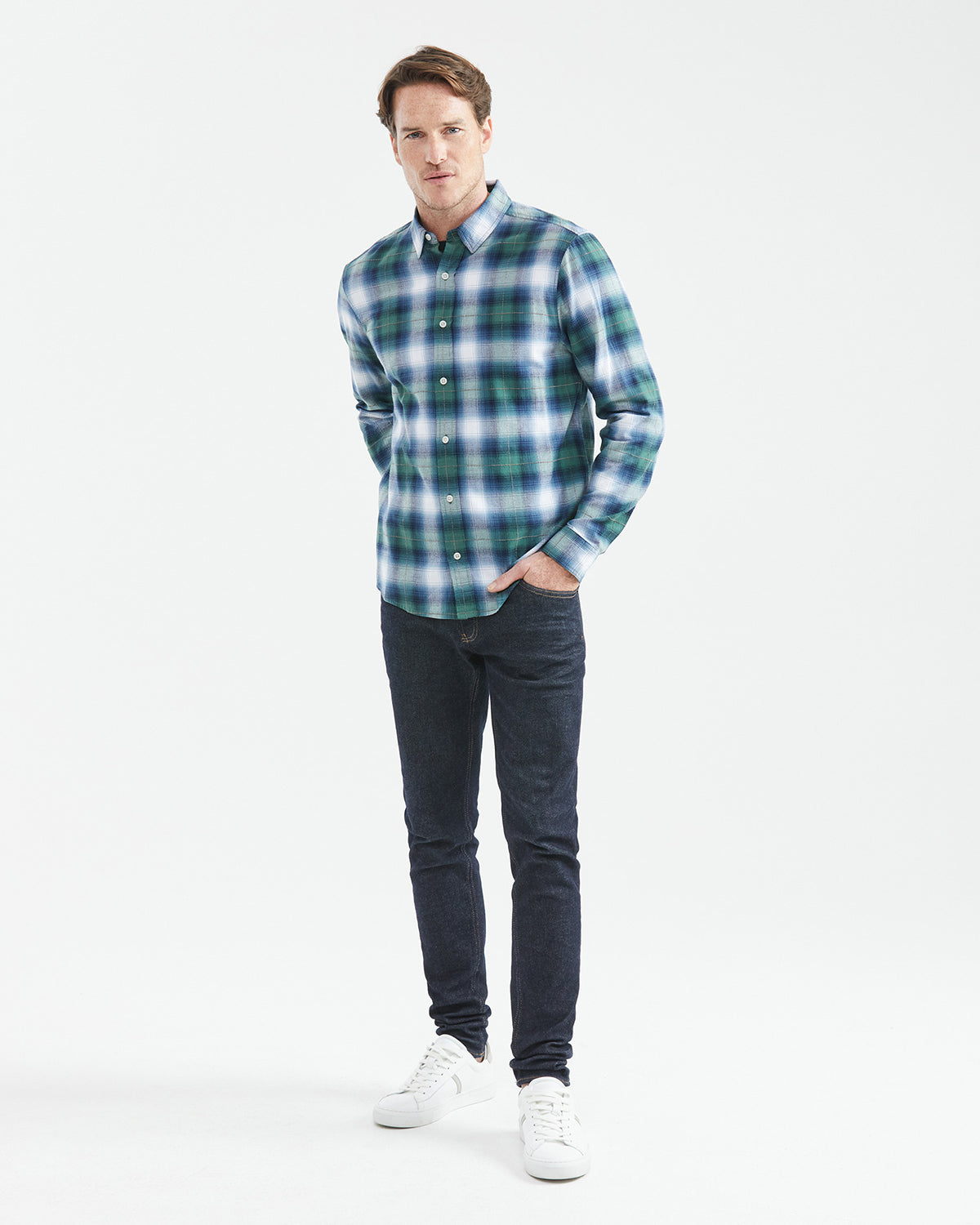 PLAID COTTON SHIRT IN BLUE & GREEN