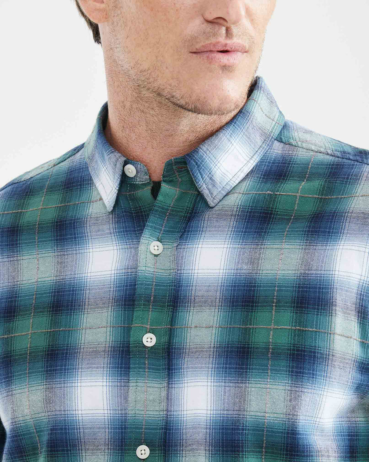 PLAID COTTON SHIRT IN BLUE & GREEN
