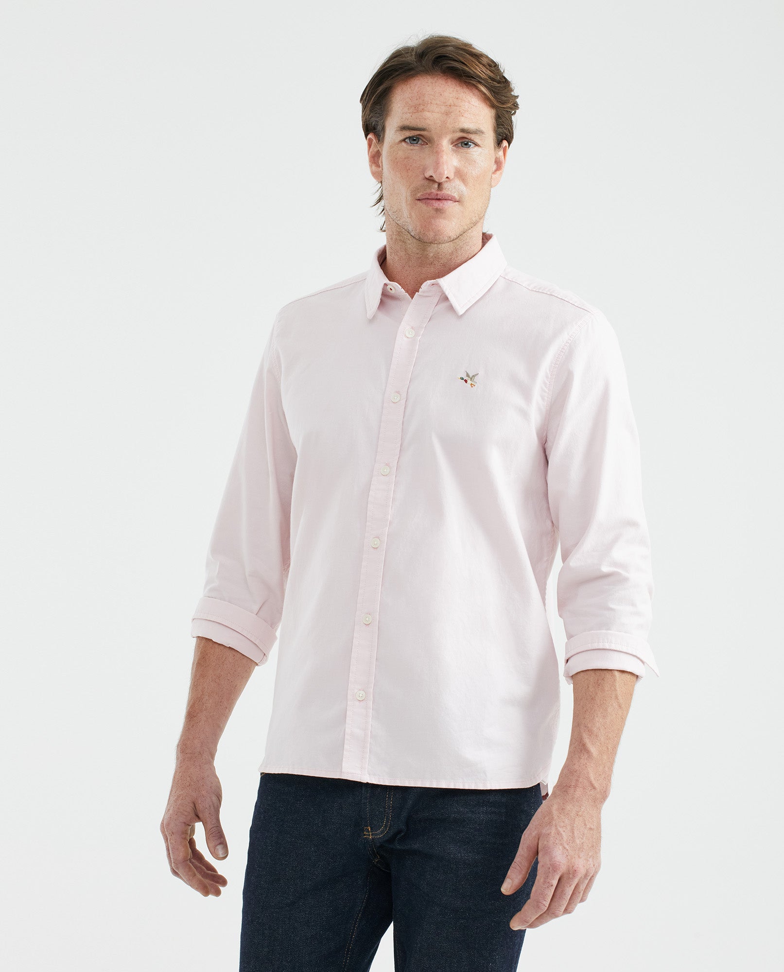 Men's Shirt, Slim Fit Long Sleeve - 100% Cotton Oxford - Pink 611F027 - 1
