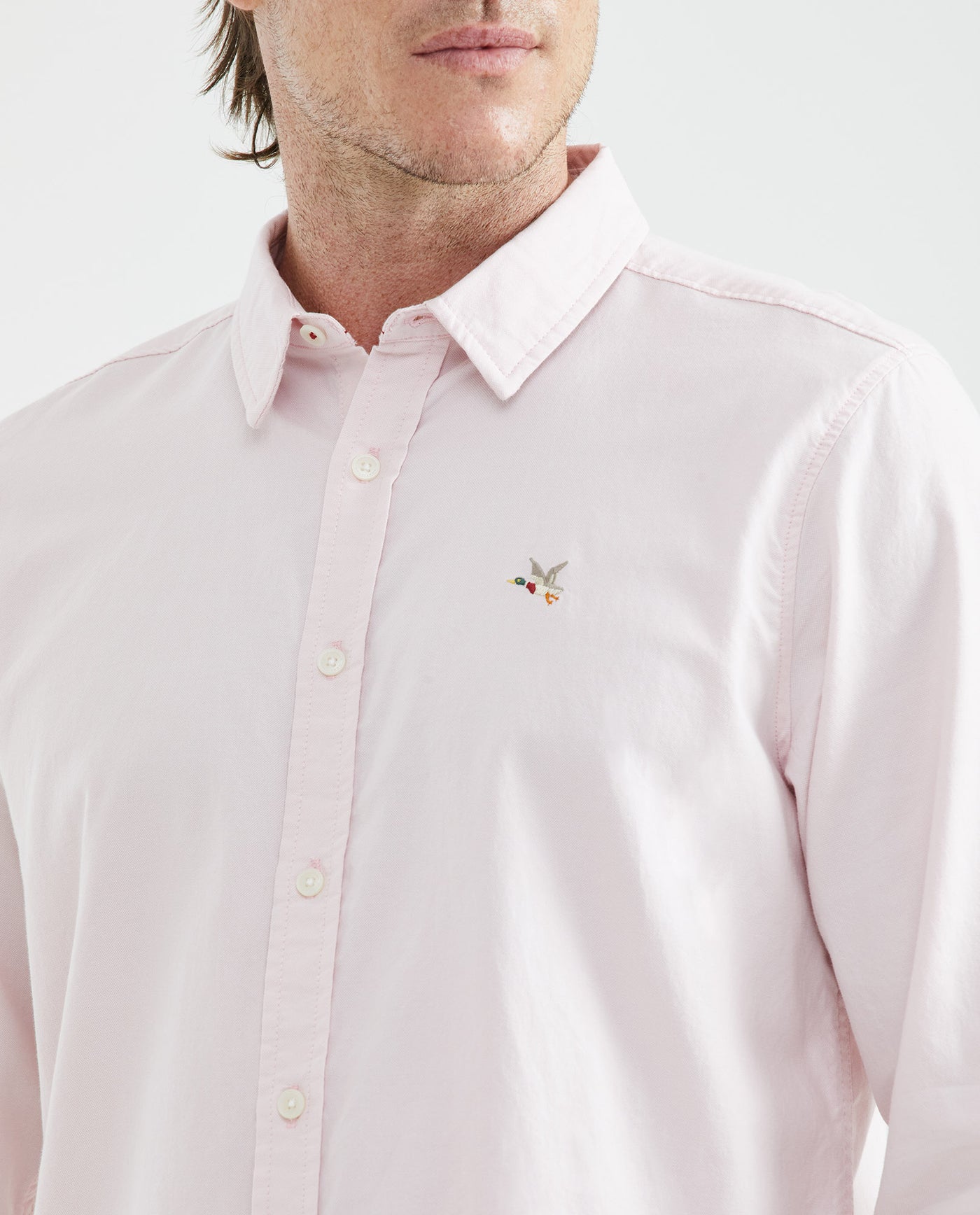 Men's Shirt, Slim Fit Long Sleeve - 100% Cotton Oxford - Pink 611F027 - 3