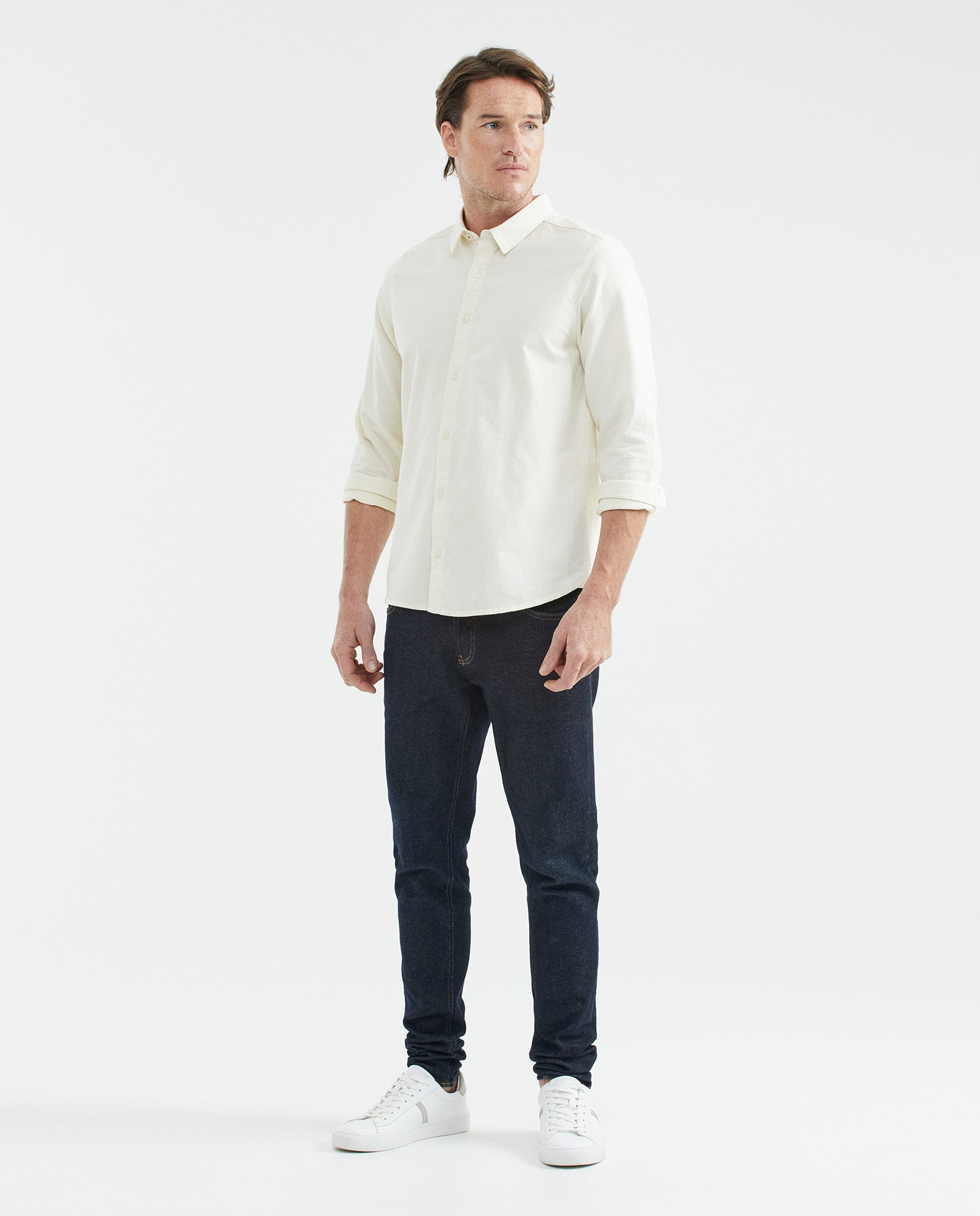 Men's Shirt, Slim Fit Long Sleeve - Pinstripes - Yellow 611F032 - 2