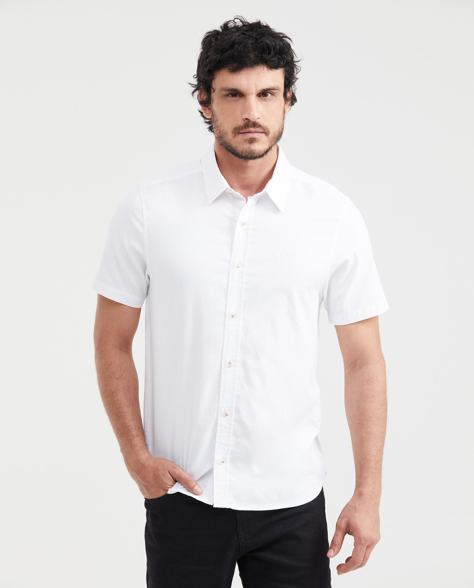 Men's Short Sleeve Slim Fit Shirt - White 611G011 - 1