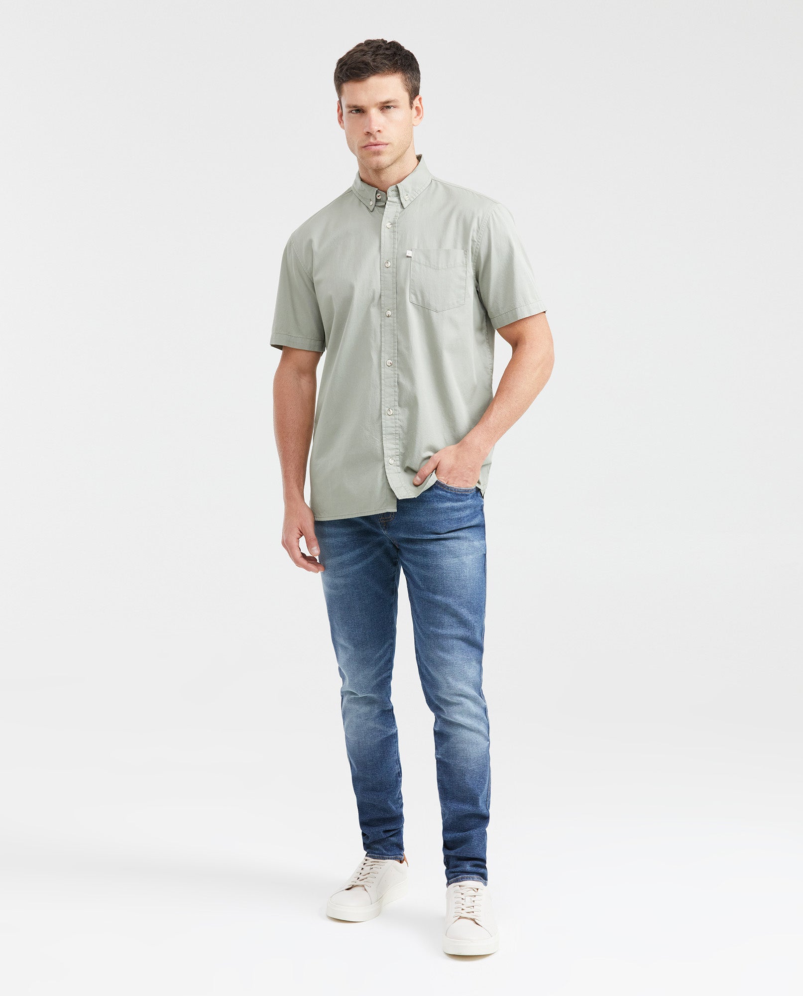 Classic Fit Short Sleeve Cotton Shirt for Men - Green 611G012 - 5