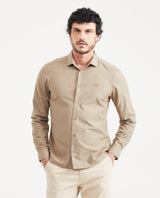 Men's Slim Fit Long Sleeve Shirt Cotton-Tencel Blend Tone-on-Tone Embroidery - 1