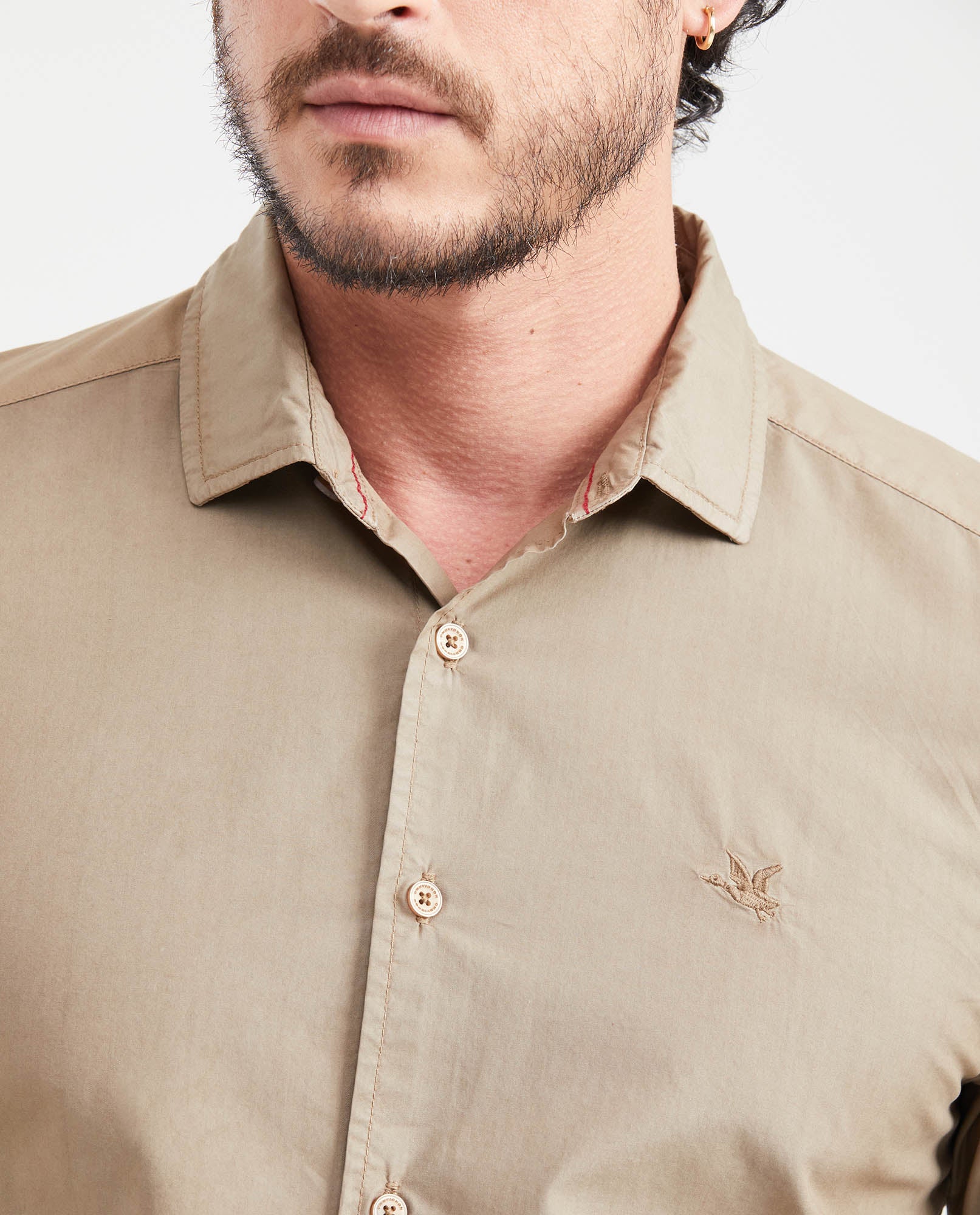Men's Slim Fit Long Sleeve Shirt Cotton-Tencel Blend Tone-on-Tone Embroidery - 2