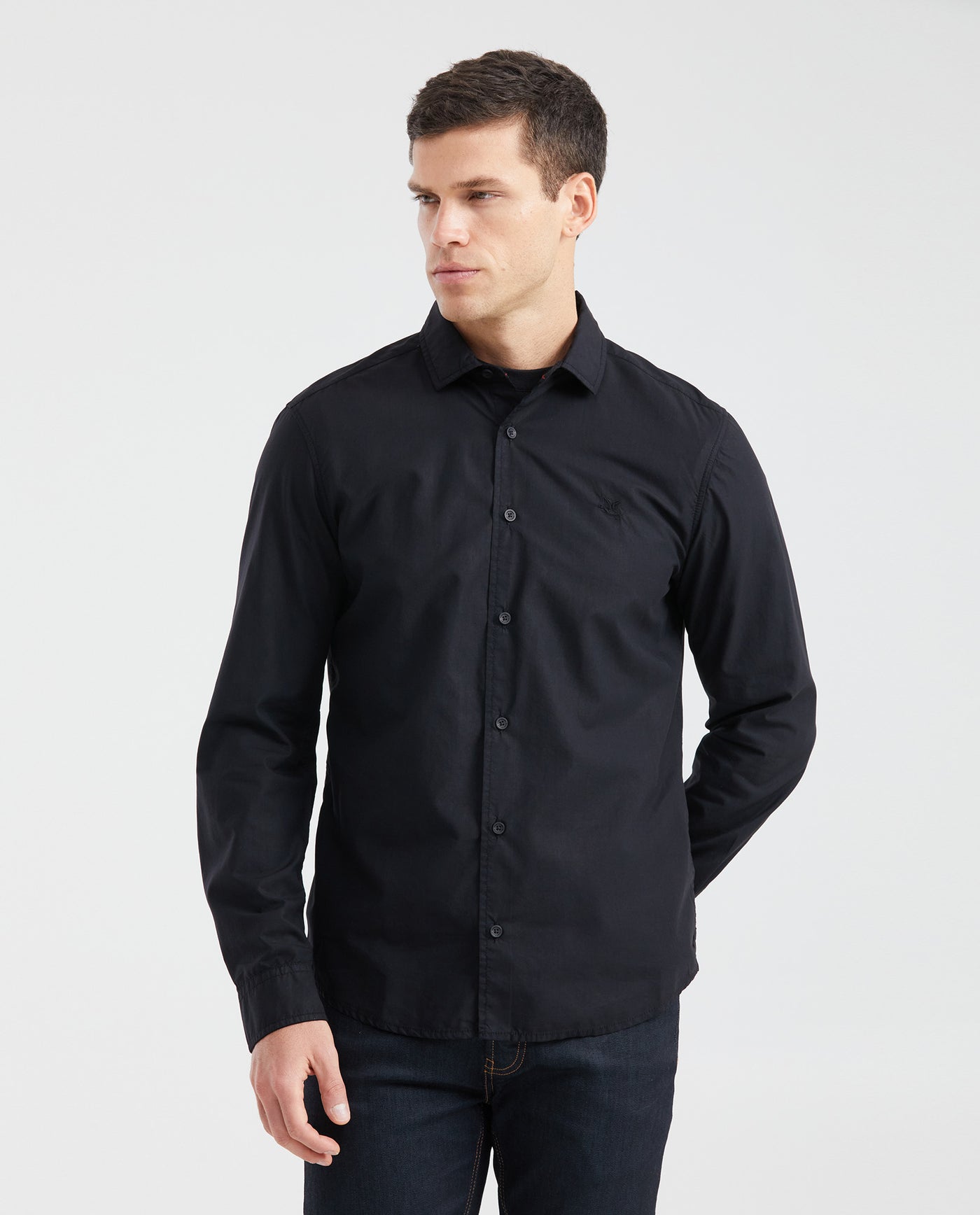 Men's Slim Fit Long Sleeve Shirt Cotton-Tencel Blend Tone-on-Tone Embroidery - 1