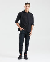 Men's Slim Fit Long Sleeve Shirt Cotton-Tencel Blend Tone-on-Tone Embroidery - 5