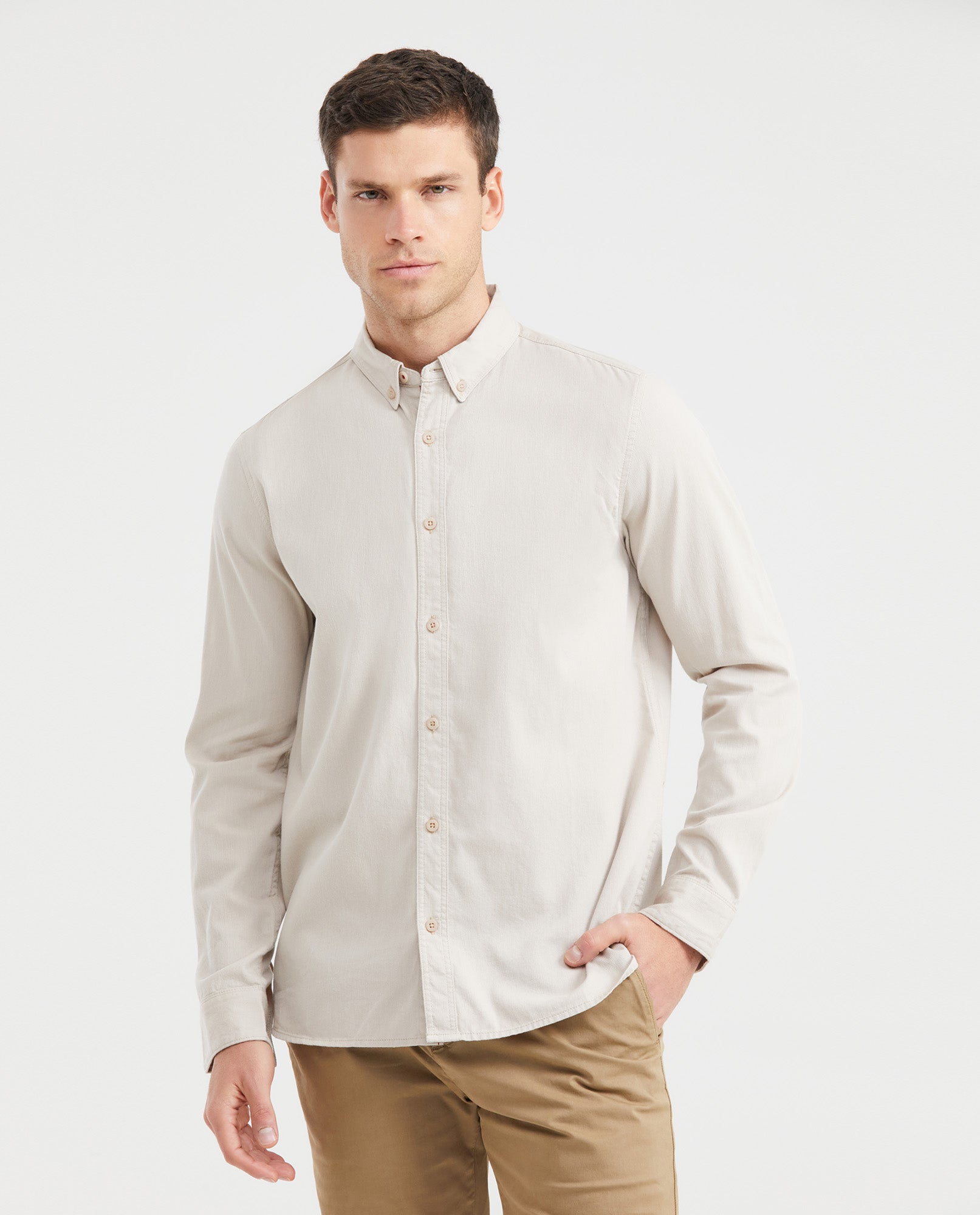 Men's Slim Fit Long Sleeve Button-Down Corduroy Shirt 100% Cotton - 1