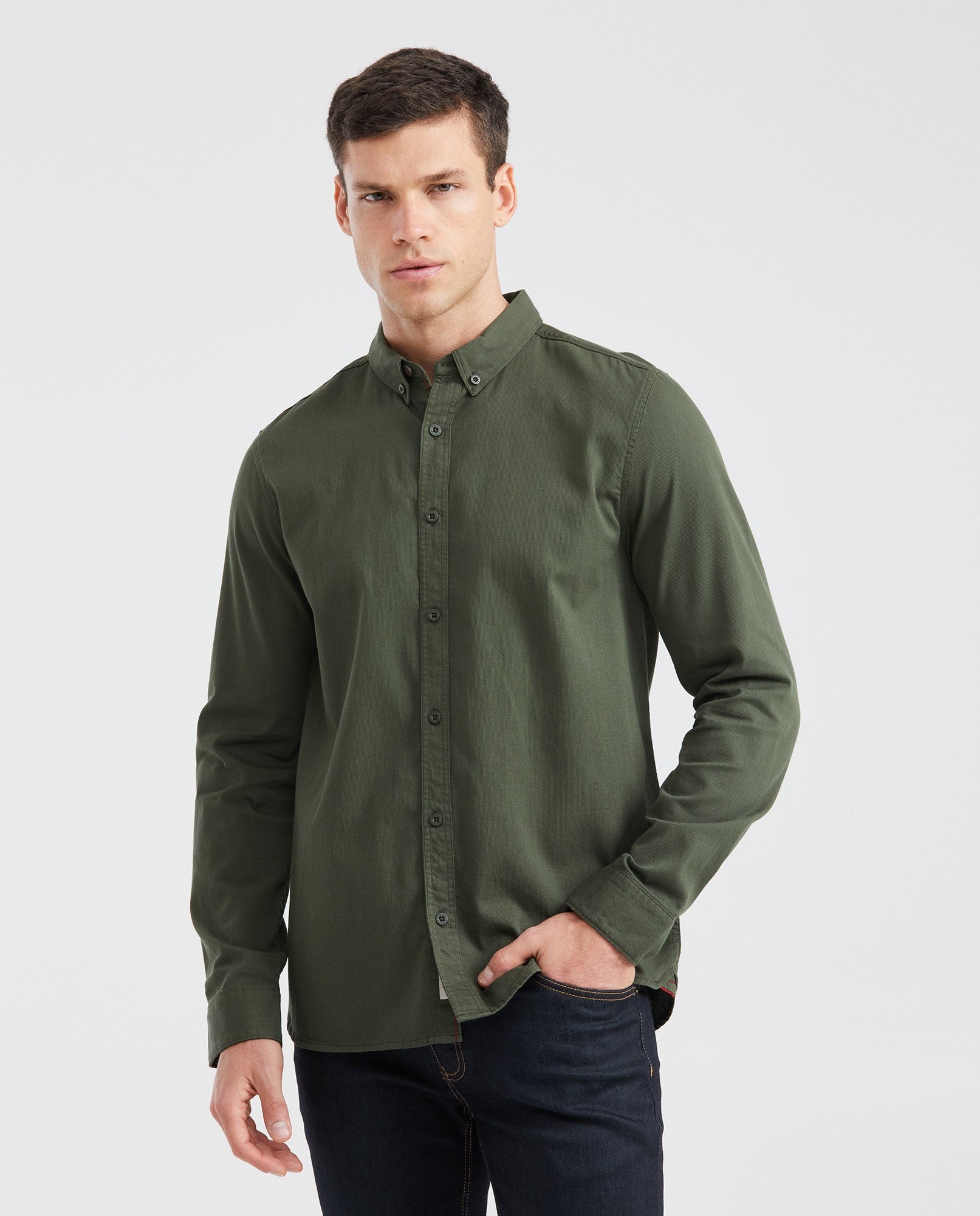 Men's Slim Fit Long Sleeve Button-Down Corduroy Shirt 100% Cotton - 1