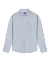 Mens Shirt Long Sleeve Slim Fit Open Collar Poplin Cotton Lycra Subtle Horizontal Ribs Woven Label - Blue 63_611H000_AZU124202_3