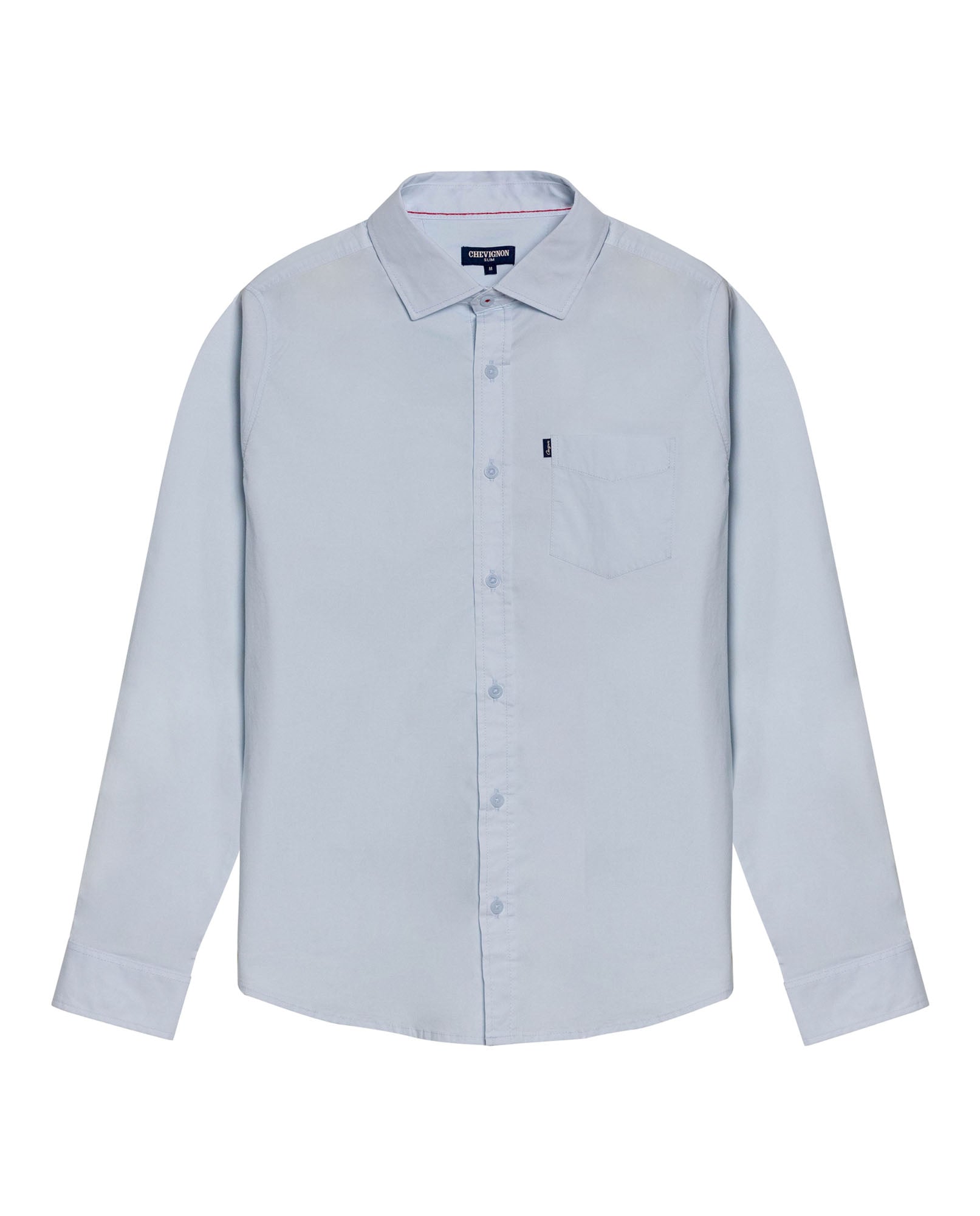 Mens Shirt Long Sleeve Slim Fit Open Collar Poplin Cotton Lycra Subtle Horizontal Ribs Woven Label - Blue 63_611H000_AZU124202_3