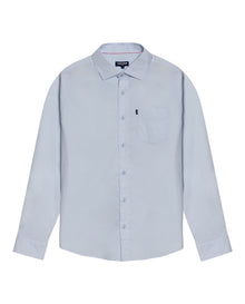 Mens Shirt Long Sleeve Slim Fit Open Collar Poplin Cotton Lycra Subtle Horizontal Ribs Woven Label - Blue 63_611H000_AZU124202_3