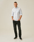 Mens Shirt Long Sleeve Slim Fit Open Collar Poplin Cotton Lycra Subtle Horizontal Ribs Woven Label - Blue 63_611H000_AZU124202_4