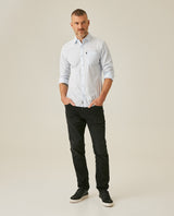 Mens Shirt Long Sleeve Slim Fit Open Collar Poplin Cotton Lycra Subtle Horizontal Ribs Woven Label - Blue 63_611H000_AZU124202_4