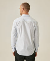 Mens Shirt Long Sleeve Slim Fit Open Collar Poplin Cotton Lycra Subtle Horizontal Ribs Woven Label - Blue 63_611H000_AZU124202_6