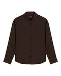 Mens Shirt Long Sleeve Slim Fit Open Collar Poplin Cotton Lycra Subtle Horizontal Ribs Woven Label - Brown 63_611H000_CAF191016_3