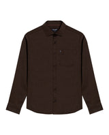 Mens Shirt Long Sleeve Slim Fit Open Collar Poplin Cotton Lycra Subtle Horizontal Ribs Woven Label - Brown 63_611H000_CAF191016_3