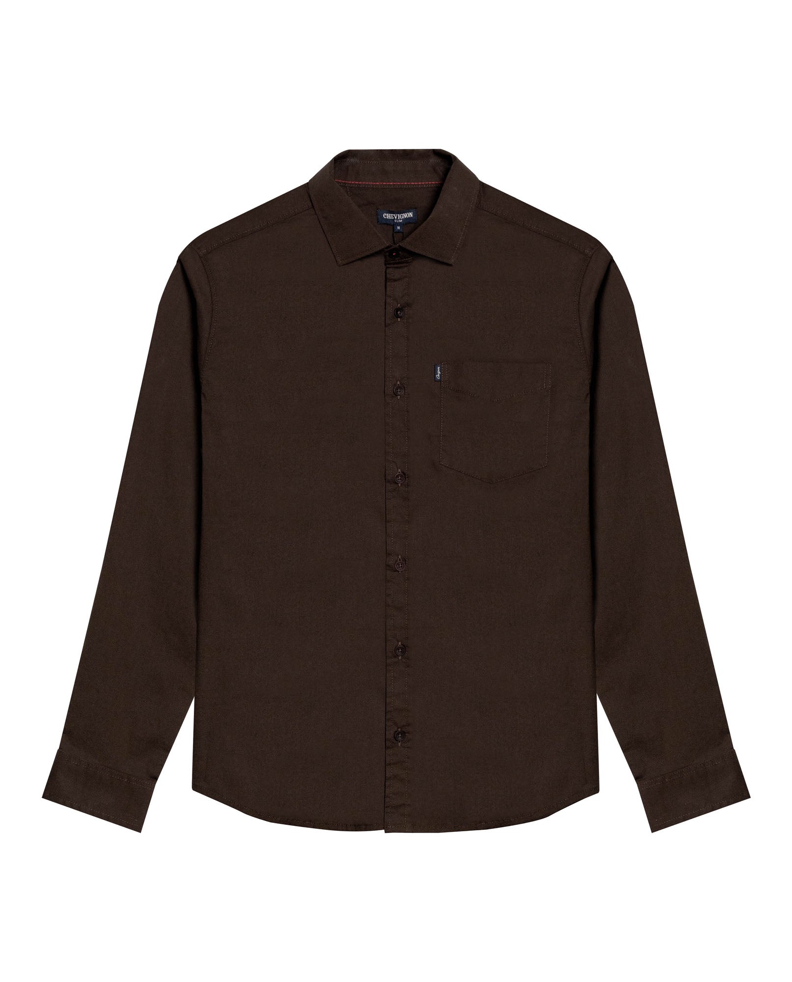 Mens Shirt Long Sleeve Slim Fit Open Collar Poplin Cotton Lycra Subtle Horizontal Ribs Woven Label - Brown 63_611H000_CAF191016_3