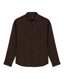 Mens Shirt Long Sleeve Slim Fit Open Collar Poplin Cotton Lycra Subtle Horizontal Ribs Woven Label - Brown 63_611H000_CAF191016_3