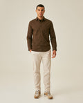 Mens Shirt Long Sleeve Slim Fit Open Collar Poplin Cotton Lycra Subtle Horizontal Ribs Woven Label - Brown 63_611H000_CAF191016_4