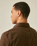 Mens Shirt Long Sleeve Slim Fit Open Collar Poplin Cotton Lycra Subtle Horizontal Ribs Woven Label - Brown 63_611H000_CAF191016_7