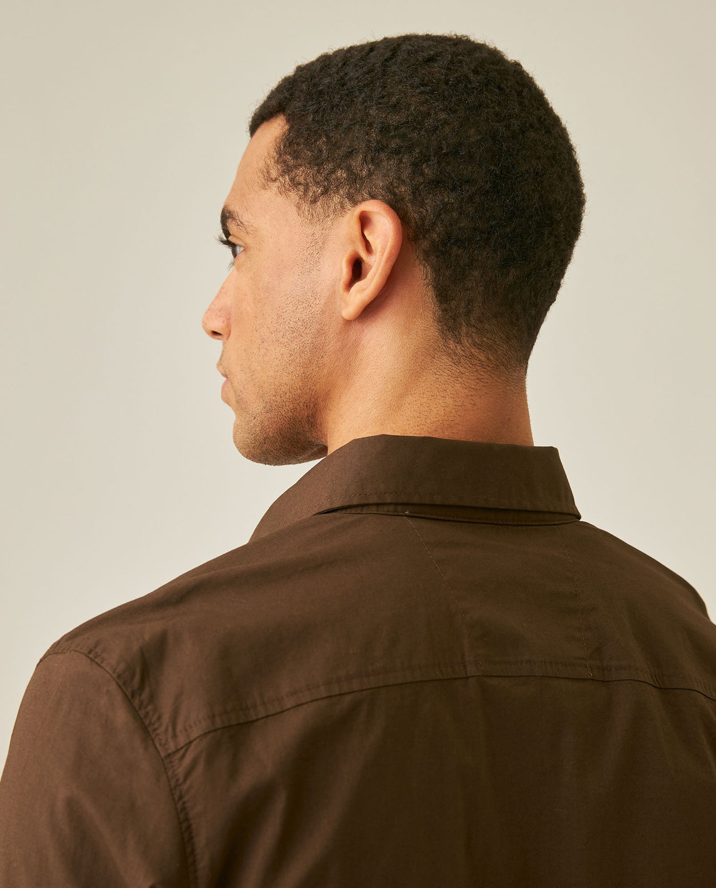 Mens Shirt Long Sleeve Slim Fit Open Collar Poplin Cotton Lycra Subtle Horizontal Ribs Woven Label - Brown 63_611H000_CAF191016_7