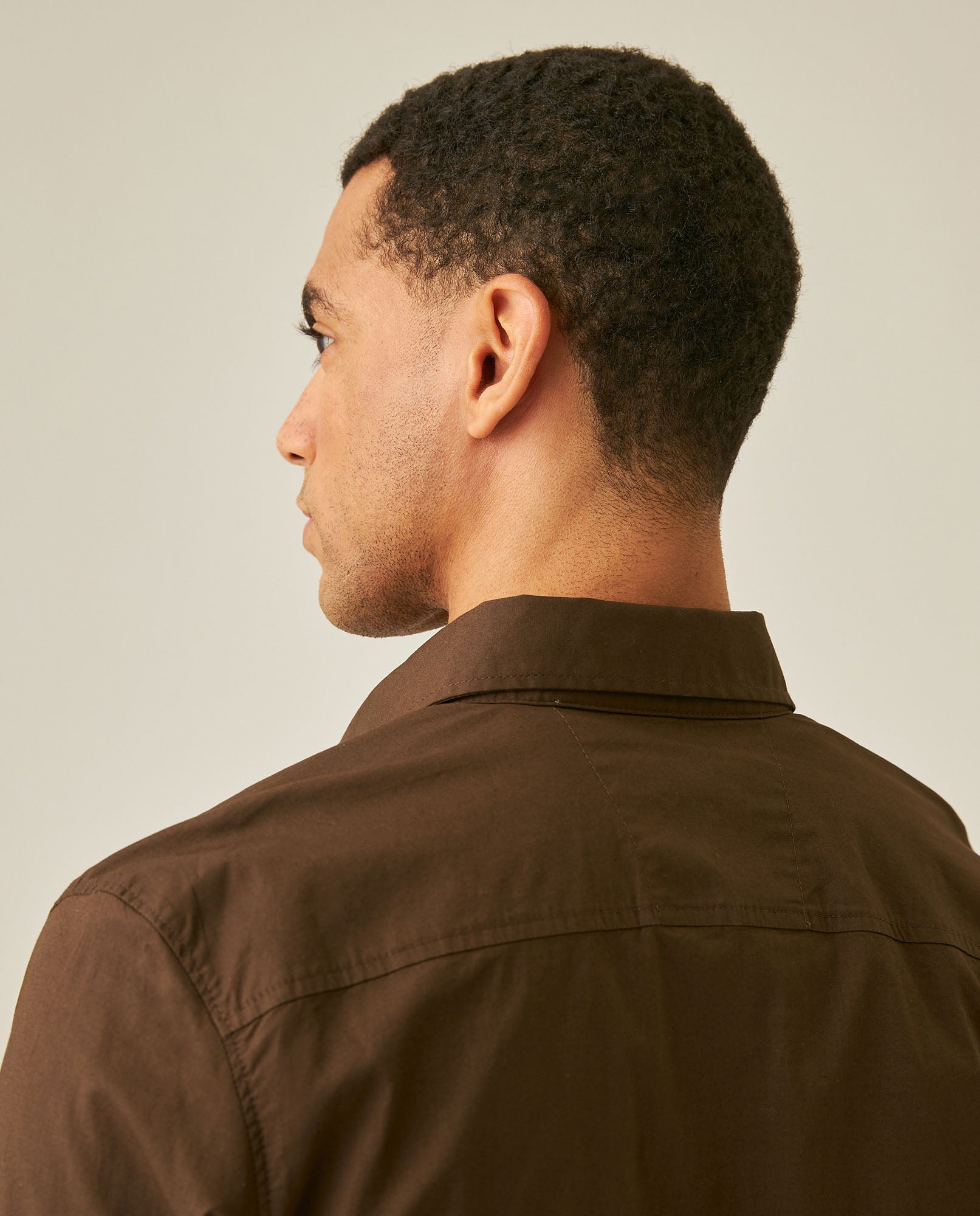Mens Shirt Long Sleeve Slim Fit Open Collar Poplin Cotton Lycra Subtle Horizontal Ribs Woven Label - Brown 63_611H000_CAF191016_7