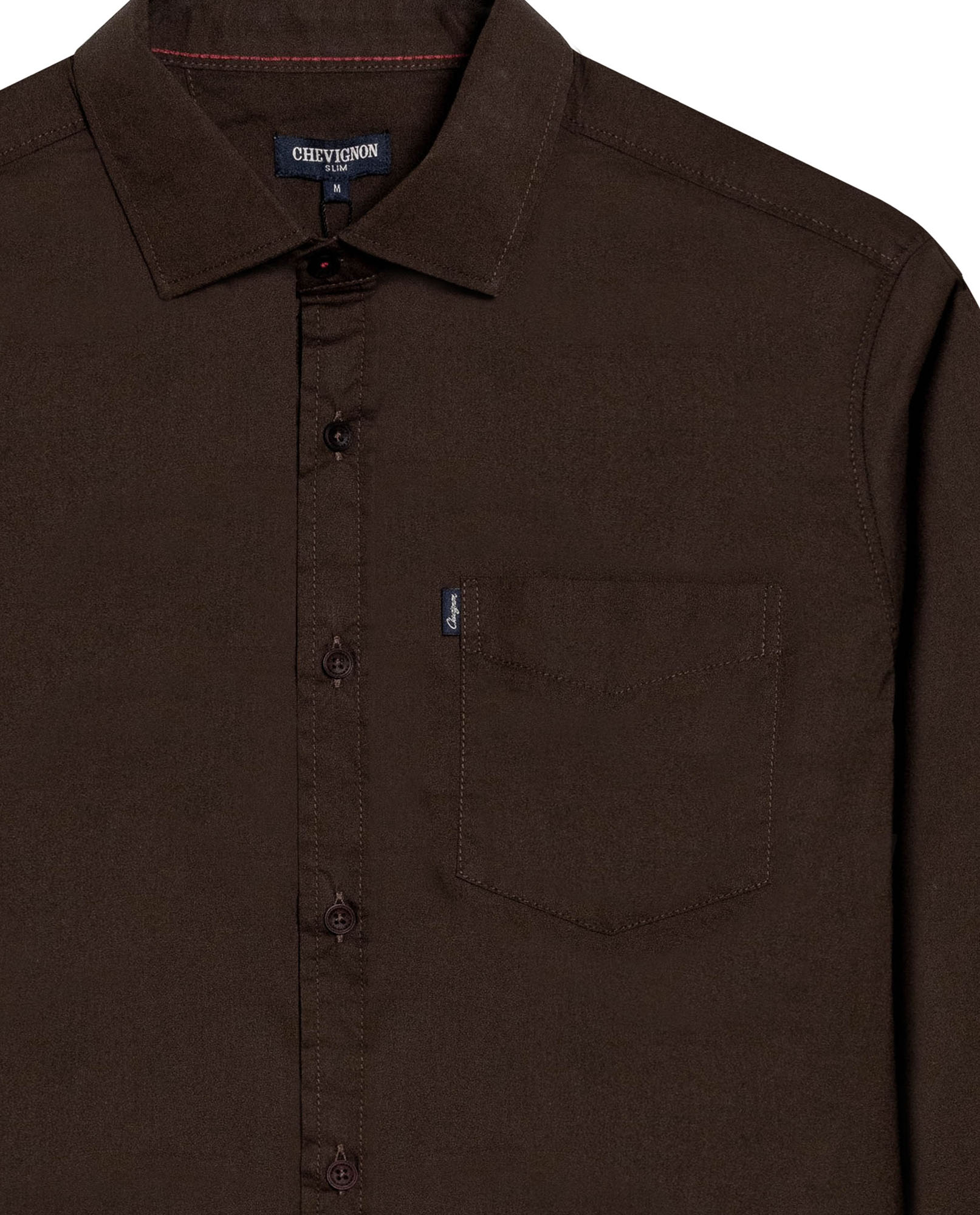 Mens Shirt Long Sleeve Slim Fit Open Collar Poplin Cotton Lycra Subtle Horizontal Ribs Woven Label - Brown 63_611H000_CAF191016_8