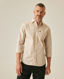 Mens Shirt Long Sleeve Slim Fit Open Collar Poplin Cotton Lycra Subtle Horizontal Ribs Woven Label - Gray 63_611H000_GRI140000_0