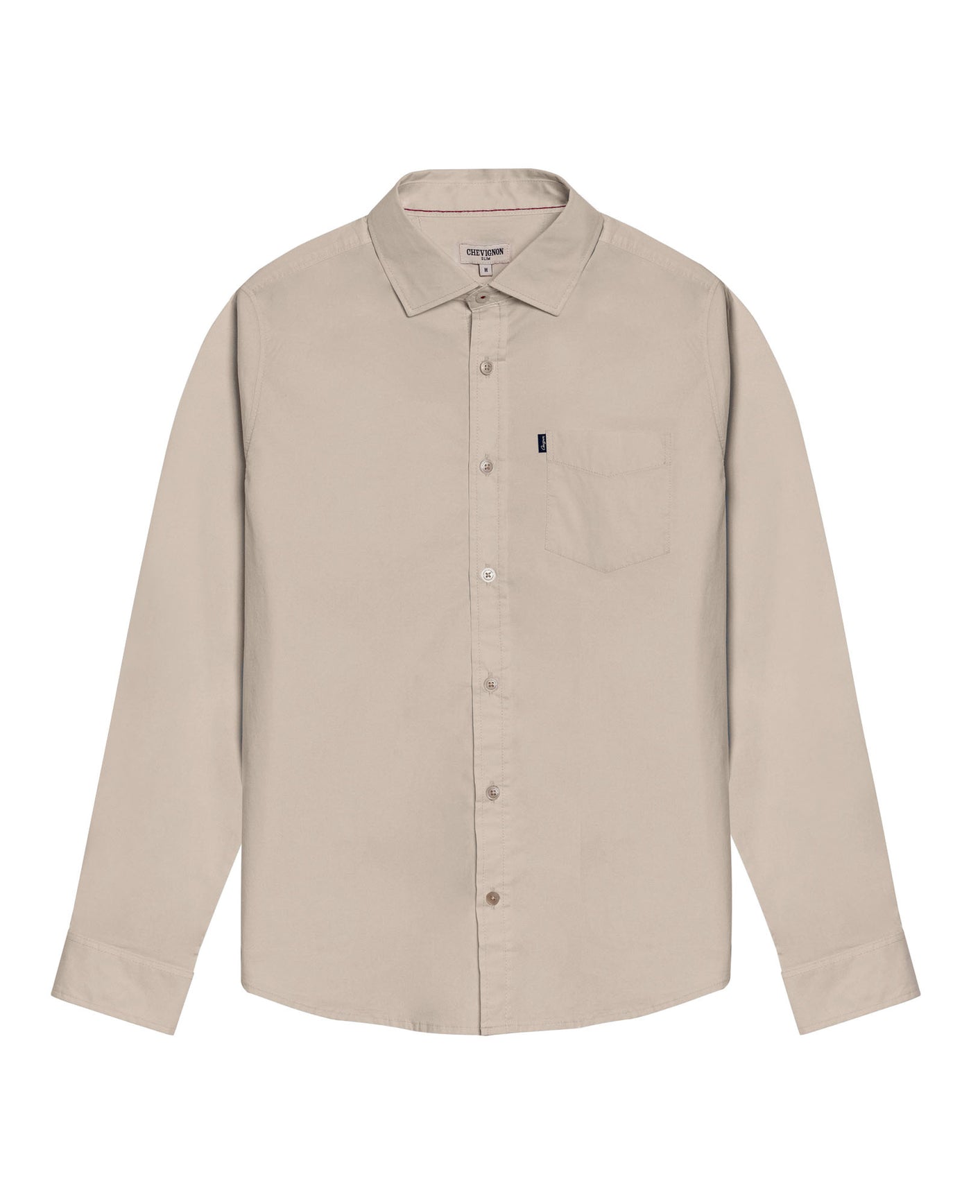 Mens Shirt Long Sleeve Slim Fit Open Collar Poplin Cotton Lycra Subtle Horizontal Ribs Woven Label - Gray 63_611H000_GRI140000_3
