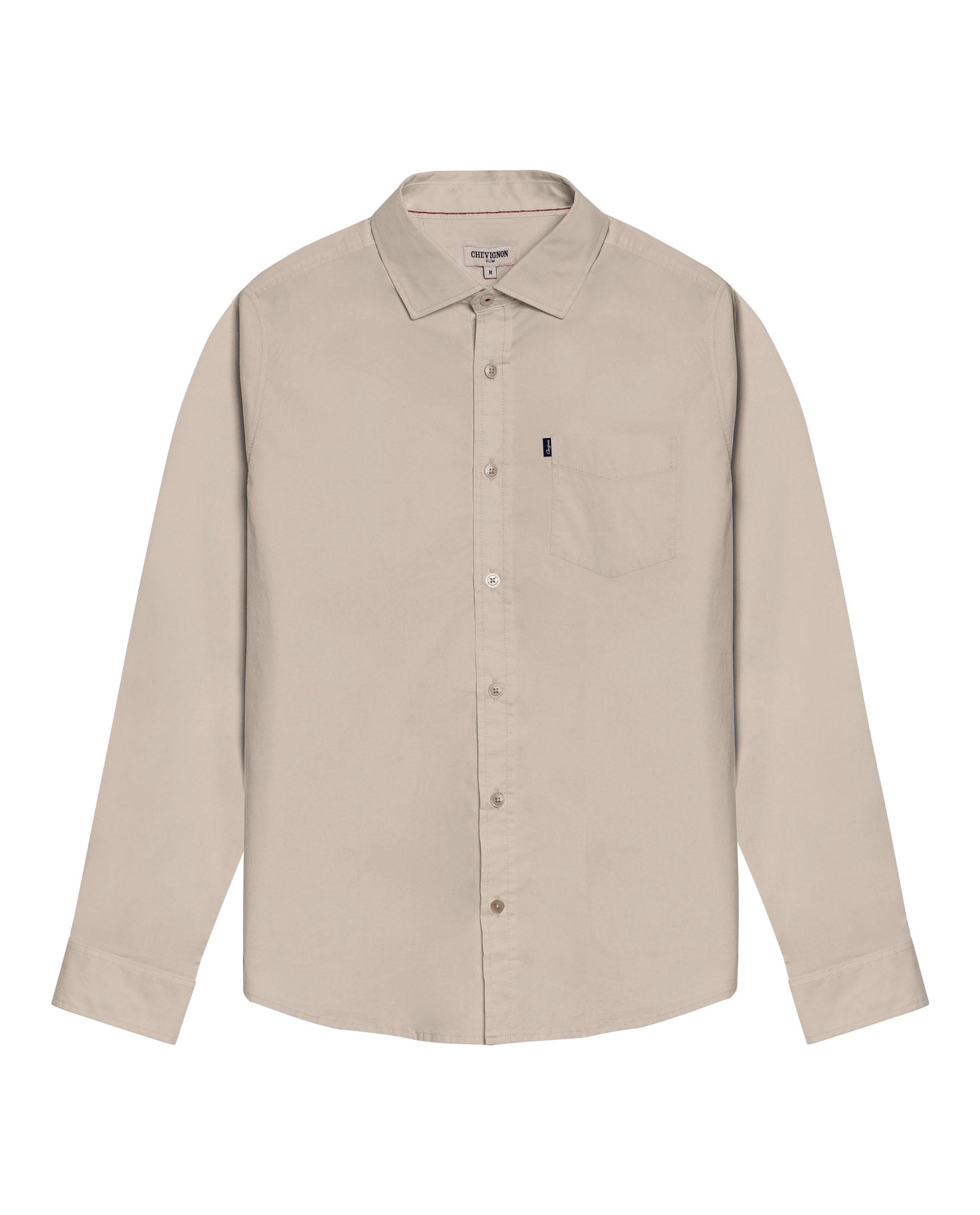 Mens Shirt Long Sleeve Slim Fit Open Collar Poplin Cotton Lycra Subtle Horizontal Ribs Woven Label - Gray 63_611H000_GRI140000_3