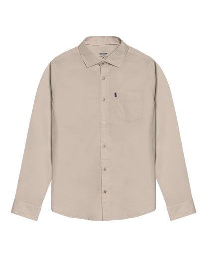 Mens Shirt Long Sleeve Slim Fit Open Collar Poplin Cotton Lycra Subtle Horizontal Ribs Woven Label - Gray 63_611H000_GRI140000_3