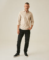 Mens Shirt Long Sleeve Slim Fit Open Collar Poplin Cotton Lycra Subtle Horizontal Ribs Woven Label - Gray 63_611H000_GRI140000_4