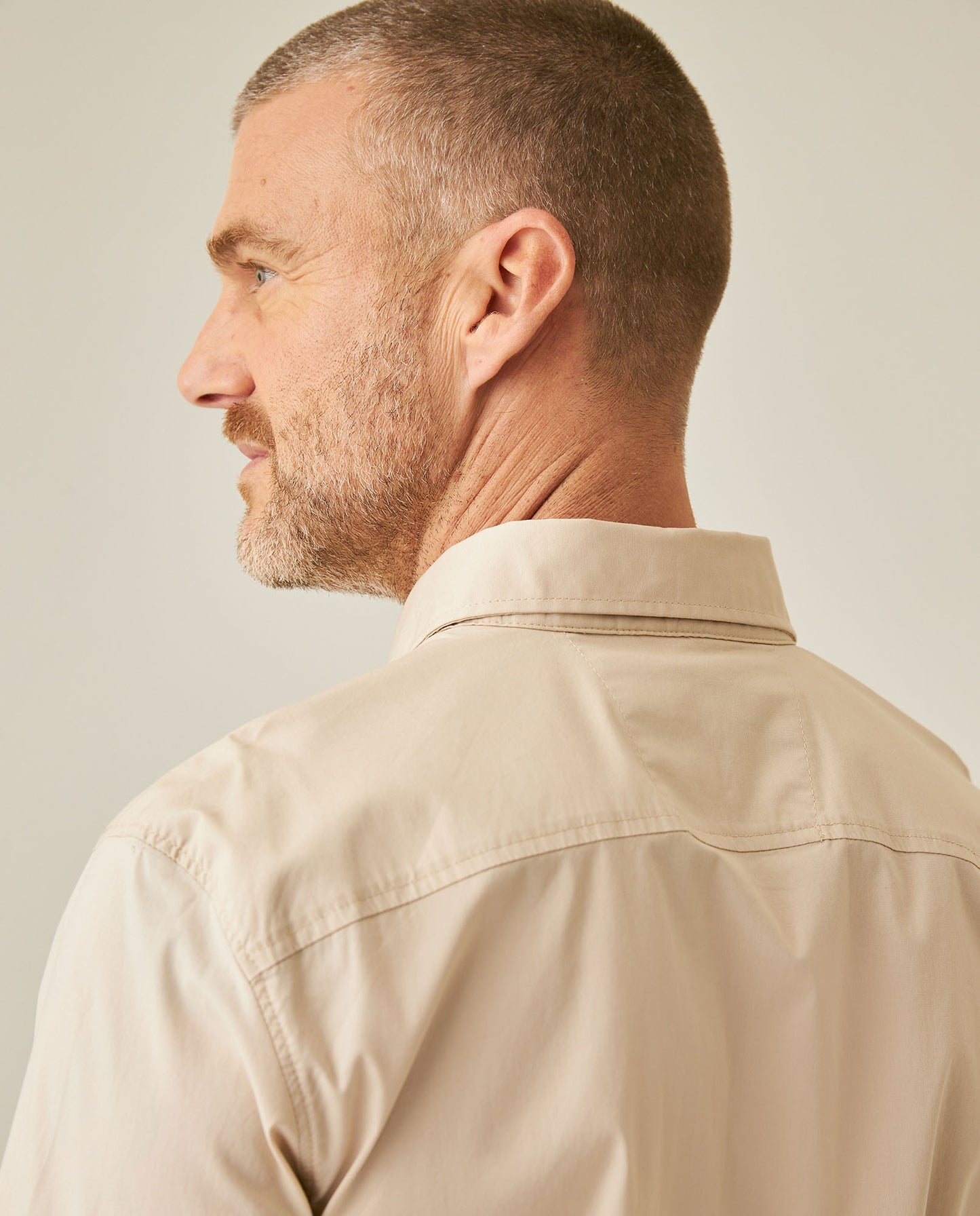 Mens Shirt Long Sleeve Slim Fit Open Collar Poplin Cotton Lycra Subtle Horizontal Ribs Woven Label - Gray 63_611H000_GRI140000_7