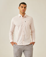 Mens Shirt Long Sleeve Slim Fit Open Collar Poplin Cotton Lycra Subtle Horizontal Ribs Woven Label - Pink 63_611H000_ROS132805_0