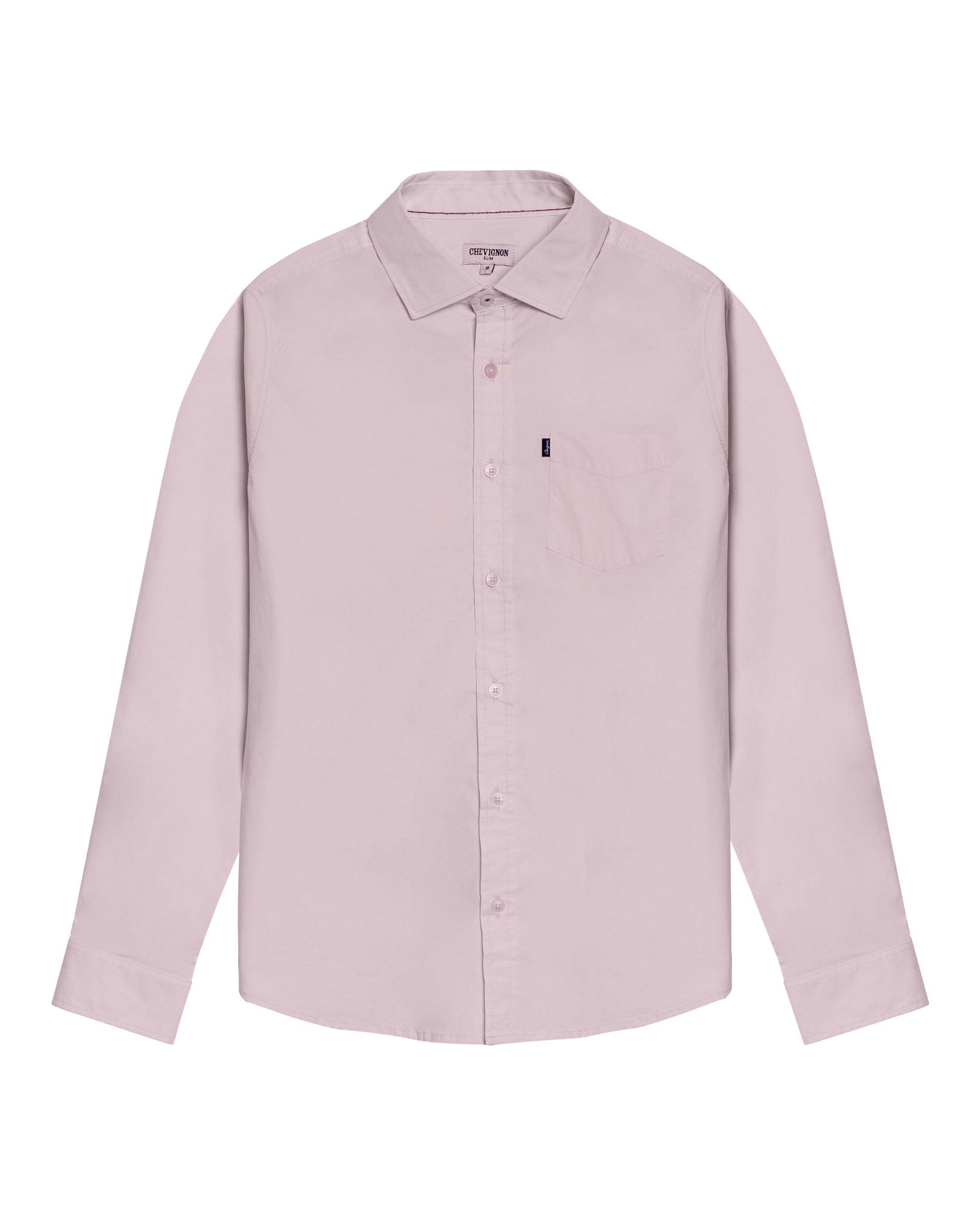 Mens Shirt Long Sleeve Slim Fit Open Collar Poplin Cotton Lycra Subtle Horizontal Ribs Woven Label - Pink 63_611H000_ROS132805_3